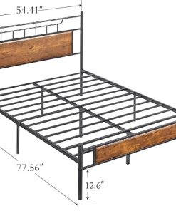 Full Size Metal Bed Frame with Wooden Headboard for Easy Assembly 2