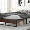 HOOMIC 14 Inch Queen Metal Bed Frame with Rustic Wood Footboard