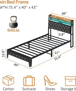 Winkalon Twin Bed Frame with Headboard and Charging Station Storage 2