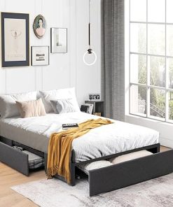 GOFLAME Full Size Platform Bed Frame with 3 Storage Drawers Modern Design