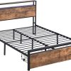Queen Size Deluxe Wood Bed Frame with LED Lights and Rattan Headboard 3