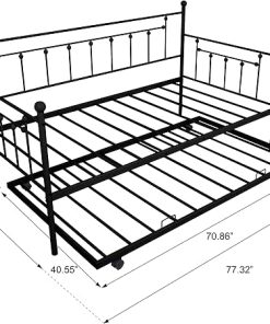 Twin Size Metal Daybed with Trundle Heavy Duty Space Saving Sofa Black 2
