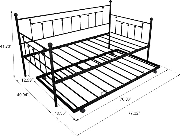 Twin Size Metal Daybed with Trundle Heavy Duty Space Saving Sofa Black 2 Twin Size Metal Daybed with Trundle Heavy Duty Space Saving Sofa Black - Image 2