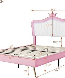 Modern Queen Size Upholstered Bed Frame with LED Lights for Kids 2