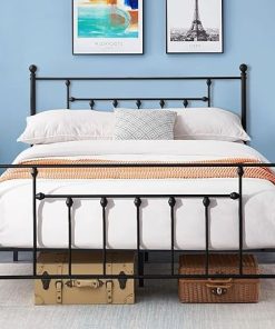 VECELO Full Size Metal Platform Bed Frame with Headboard in Black