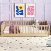 Twin Size Montessori Floor Bed with Storage Shelf and Wooden Slats