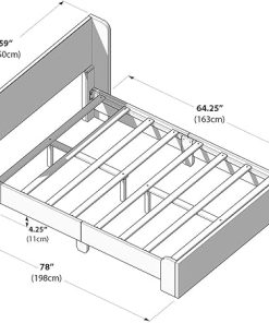 Upholstered Full Bed Frame with Rectangular Headboard Easy Assembly 2