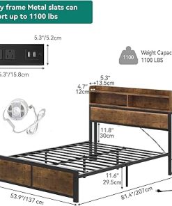 Full Size Bed Frame with LED Headboard USB Ports and Storage Shelves 2