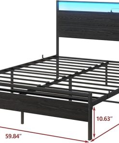 Queen Size Metal Platform Bed Frame with Storage and LED Headboard 2