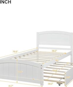 Twin Size Bed Frame with Trundle Solid Wood Platform Headboard 2
