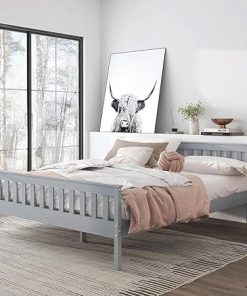 Modern Grey Full Bed Frame with Headboard, No Box Spring Required