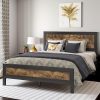 MUTICOR Industrial Queen Bed Frame with Wooden Headboard and Rivets