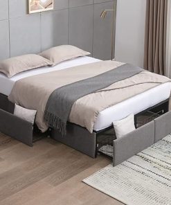 Queen Size Bed Frame with 4 Storage Drawers and Metal Support
