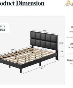 SUNLEI Full Bed Frame with Leather Tufted Headboard – No Box Spring 2