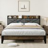 GAOMON King Size Bed Frame with Charging Station and Storage Shelf