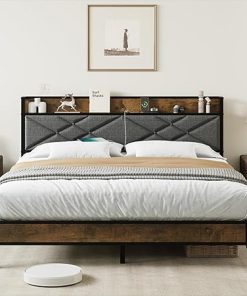 GAOMON King Size Bed Frame with Charging Station and Storage Shelf