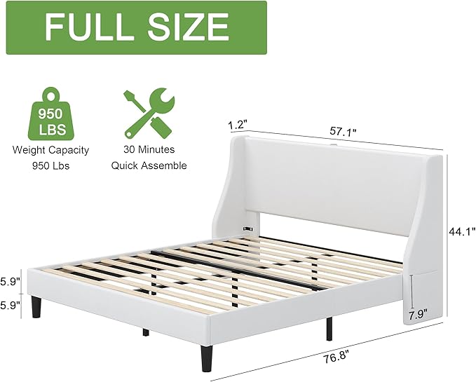 VECELO Full Bed Frame with Upholstered Headboard and Charging Station 2 VECELO Full Bed Frame with Upholstered Headboard and Charging Station - Image 2