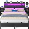 Industrial Metal Full Size Bed Frame with Solid Wood Headboard 4