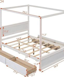 Bellemave Full Canopy Bed with 4 Storage Drawers in Brushed White 2