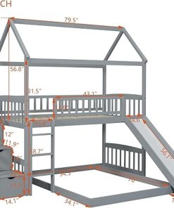 Twin Over Twin Bunk Bed with Slide and Storage for Kids and Teens 2