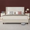 King Size Corduroy Upholstered Bed Frame with Tufted Headboard Beige