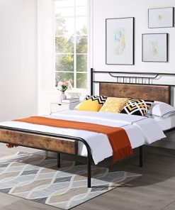 Full Size Metal Bed Frame with Wooden Headboard and Strong Slats 2