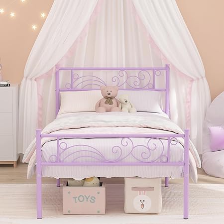 Weehom Twin Bed Frame with Headboard Heavy Duty Metal Platform Purple Weehom Twin Bed Frame with Headboard Heavy Duty Metal Platform Purple