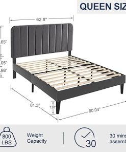 Queen Size Upholstered Bed Frame with Adjustable Headboard Charcoal Grey 2