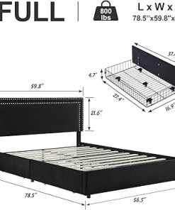 VECELO Full Size Upholstered Bed Frame with 4 Storage Drawers 2