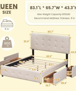 Merax Queen Bed Frame Upholstered Platform with Storage Drawers 2