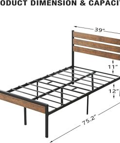 Alkmaar 12 Inch Twin Size Bed Frame with Headboard No Box Spring 2