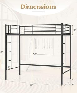 Heavy-Duty Twin Metal Loft Bed Frame with Ladders and Guardrails 2