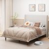 Queen Size Upholstered Platform Bed Frame with Wing Headboard