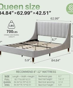 Queen Size Upholstered Bed Frame with Wingback Headboard Off White 2