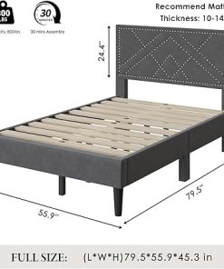 Soges Grey Full Bed Frame with Linen Fabric Headboard Easy Assembly 2