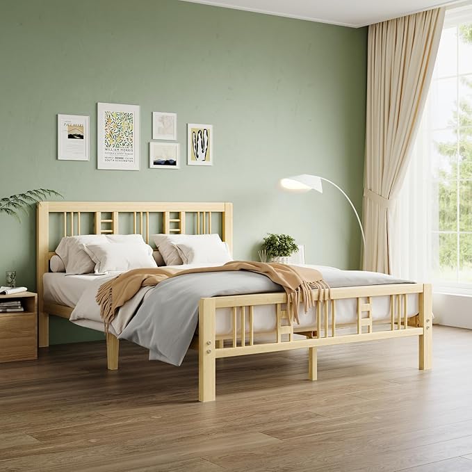 Bamboo Queen Bed Frame with Headboard and Metal Slat Support Bamboo Queen Bed Frame with Headboard and Metal Slat Support