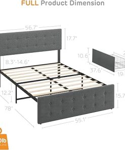 GAOMON Grey Full Size Upholstered Bed Frame with Storage and Headboard 2