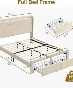 Full Bed Frame with Charging Station and Storage Drawers  
Full Size Platform Bed with Headboard for Comfortable Sleeping  
Heavy Duty Full Upholstered Metal Bed Frame No Box Spring Needed 2