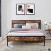 Wood King Bed Frame with Headboard and Slats Support Rich Brown 4