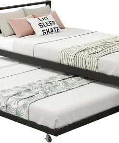 Space Saving Twin Bed Frame with Wooden Headboard and Trundle 2