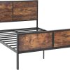 Retro Full Size Platform Bed Frame with Headboard and Slat Support 4