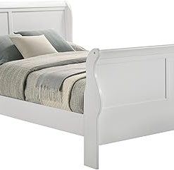 Louis Philippe Traditional White Wood Full Size Sleigh Bed Frame