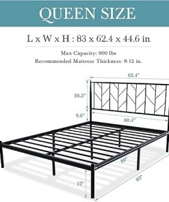 Queen Size Metal Platform Bed Frame with Headboard and Storage 2