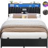 Aheaplus Full Size Bed Frame with Charging Station and LED Lights