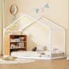 Twin Size Montessori Metal House Bed Frame with Shelves and Lights