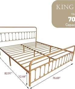 King Size Metal Bed Frame with Vintage Headboard and Storage Solution 2