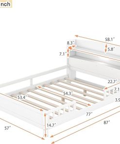 Kids Full Size Bed with Storage Headboard and LED Light for Girls Boys 2