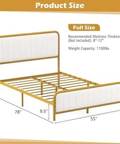 Giantex Full Size Gold Bed Frame with Velvet Headboard and Storage 2