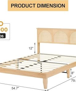 Full Size Rattan Bed Frame with Headboard and LED Lights Easy Setup 2