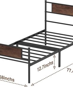 Weehom Twin Bed Frame with Rustic Wood Headboard and Metal Slats 2
